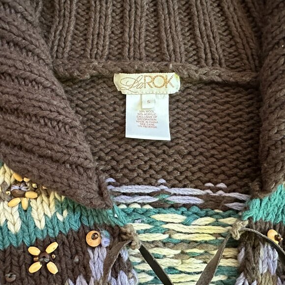 LaROK Woodsman Beaded Lace Up Reindeer Wool Sweater aso Jessica Simpson S - Picture 6 of 16